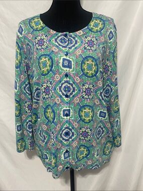 Talbot’s Women's Teal Green Patterned Button-Front Cardigan NWT. Size XL.